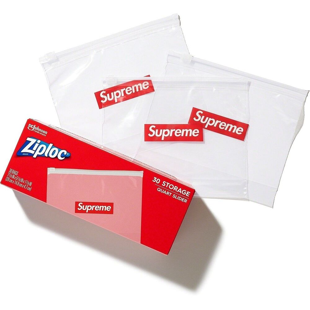 Supreme Ziploc Zip Lock Bags Printed Logo (Box of 30) SS20 - Clear Red